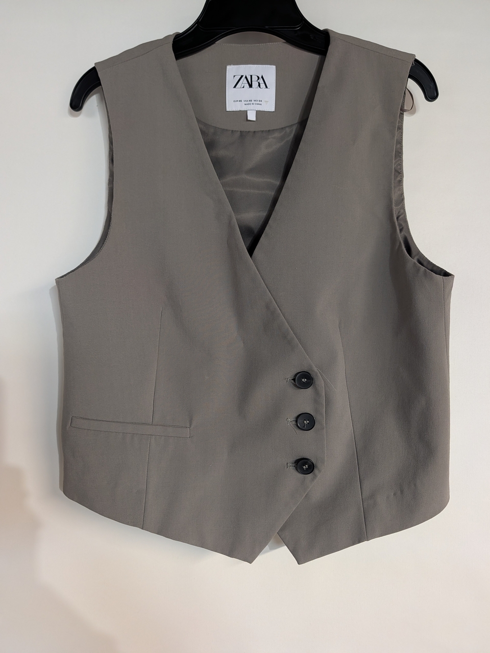 ZARA XS Taupe Sleeveless Button Vest
